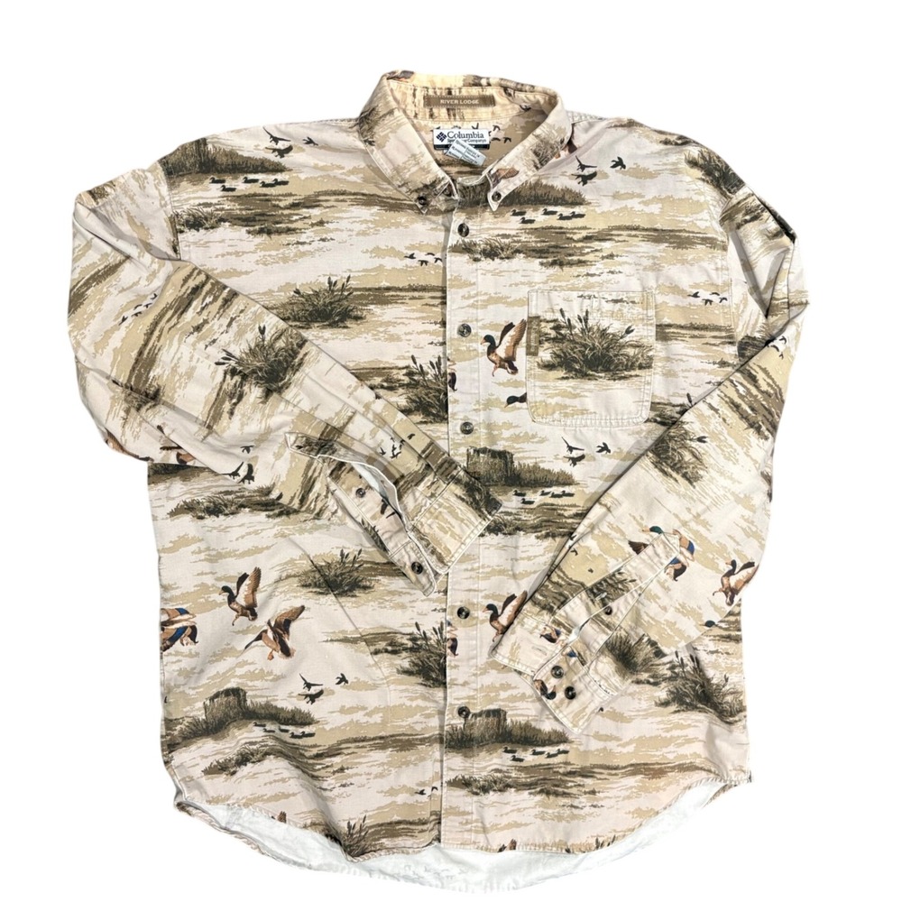 Columbia River Lodge Duck Print Long Sleeve Button Down Shirt Men's XL Gorpcore